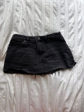 Edikted Black Distressed Denim Mini Skirt